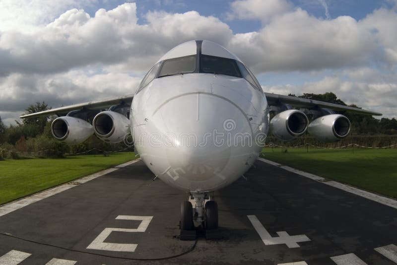 Fisheye image of an airplane on runway