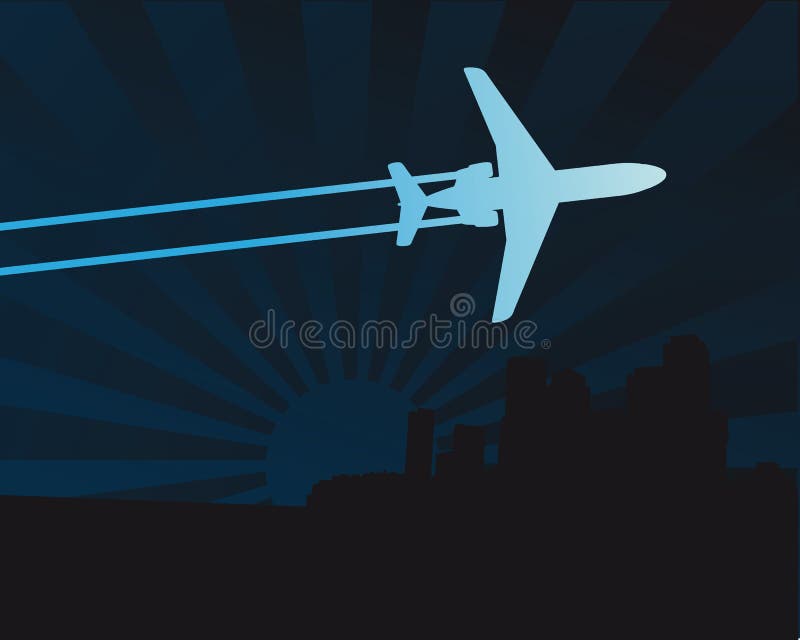 Airplane in the night illustration