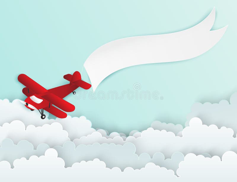 Airplane Aerial View Paper Art with Paper Banner Stock Vector -  Illustration of propeller, aerial: 109697142