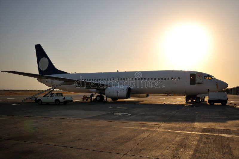 Airplane in airport of Ercan, Cyprus