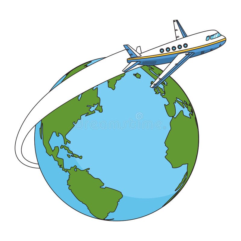 Airplane Flying Over Around The World Planet Stock Vector ...
