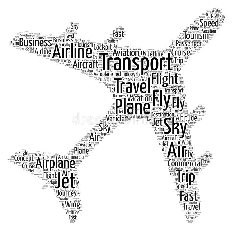 Airplane Flying Word Cloud stock illustration. Illustration of