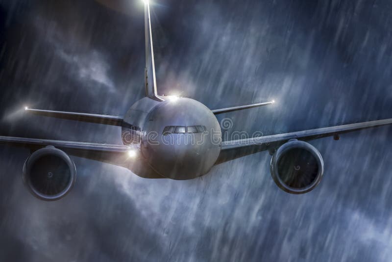 Airplane Mid Air in Bad Weather Stock Photo Image of transport, rainy