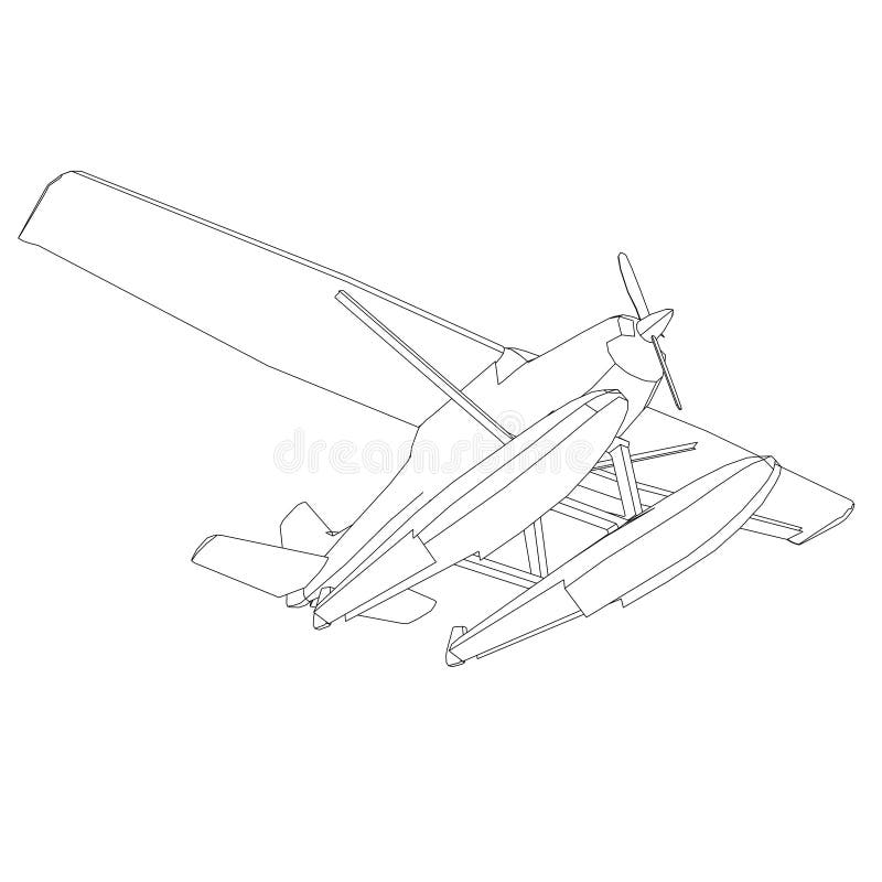 Airplane Outline. Plane Landing on the Water Stock Vector