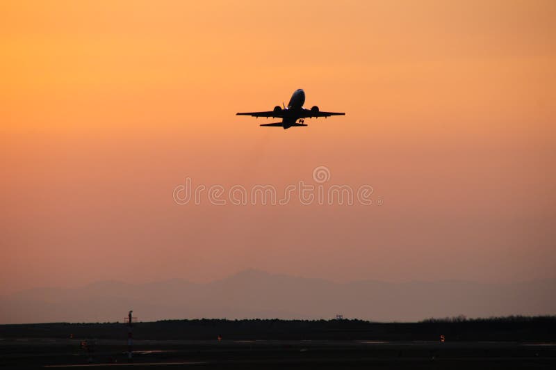Airplane takeoff. Airplane takeoof from Niigata airport in Japan royalty free stock photos Airplane takeoff. Airplane takeoof from Niigata airport in Japan royalty free stock photos