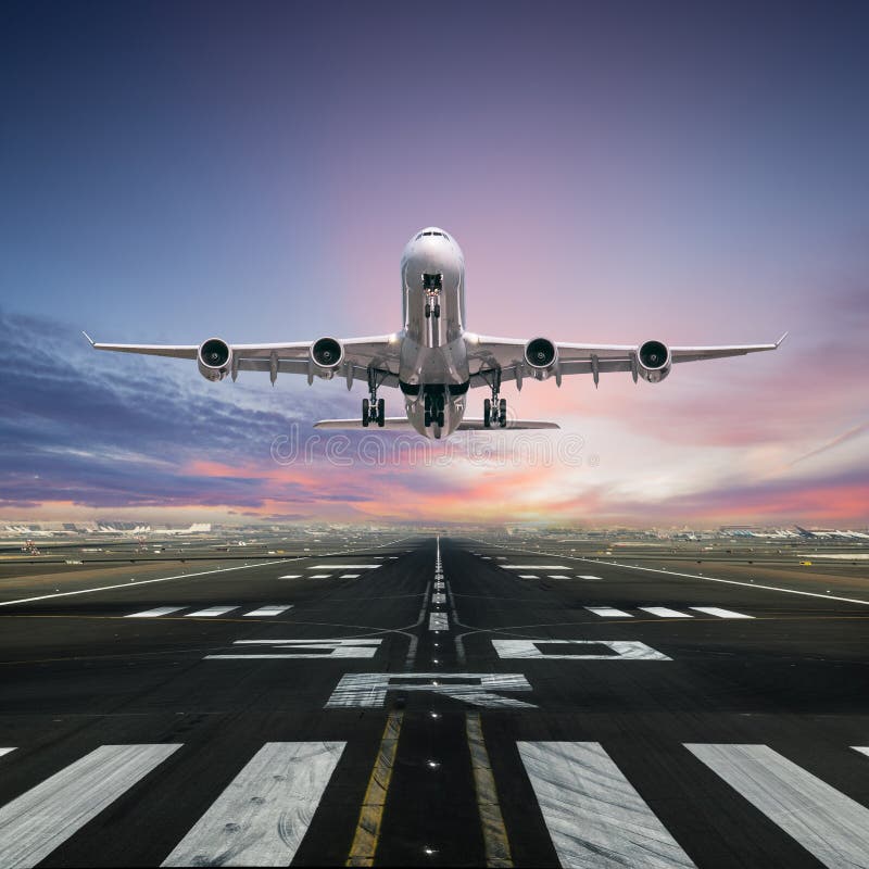 Airplane Taking Off from the Airport Runway Stock Image Image of