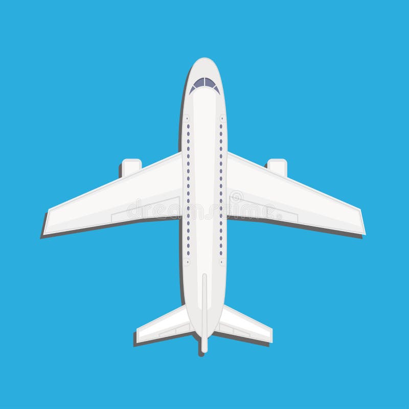 Airplane Top View, Isolated on Blue Background Stock Vector