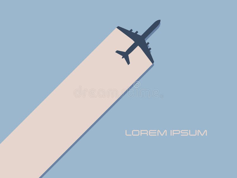 Airplane traveling vector concept with plane flying across frame. Symbol of summer holiday, transportation, vacation.