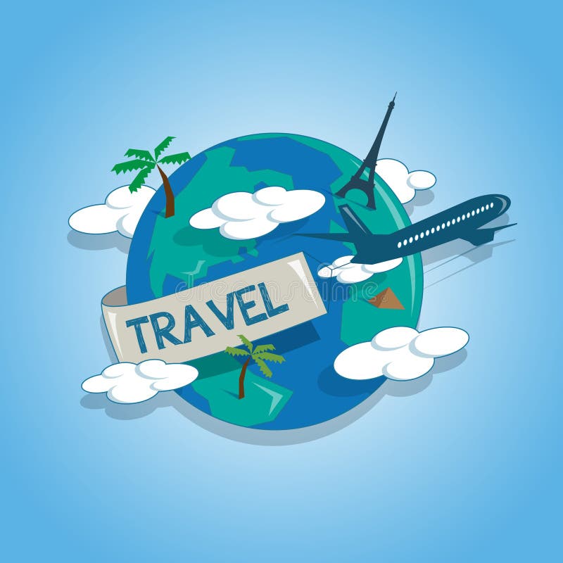 Airplane Travelling Around the Globe, Travel Concept Stock Vector ...