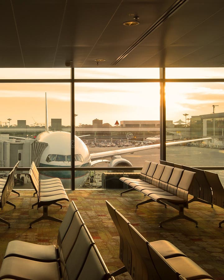 Airplane View from Airport Lounge in Airport Terminal. Stock Photo ...