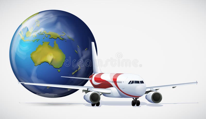 Airplane and the world on white background