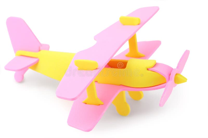 Airplane yellow and pink toy isolated