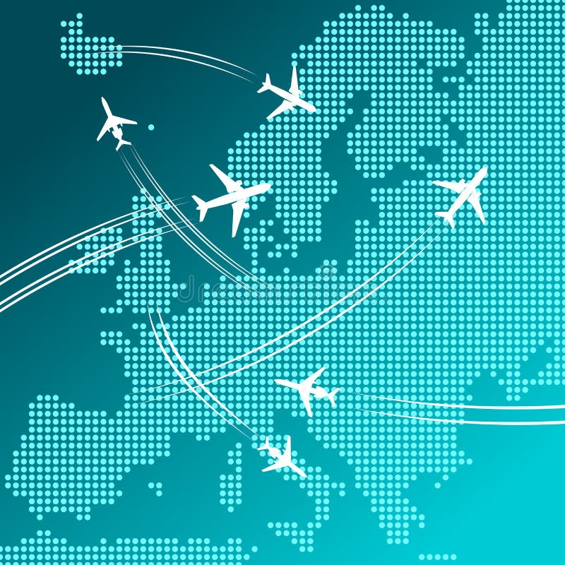 Airplanes flying over map of Europe, travel design royalty free illustration Airplanes flying over map of Europe, travel design royalty free illustration
