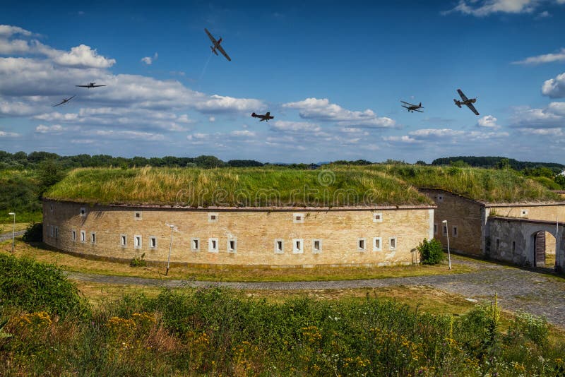 Airplanes reconstruction fights at days World War II.