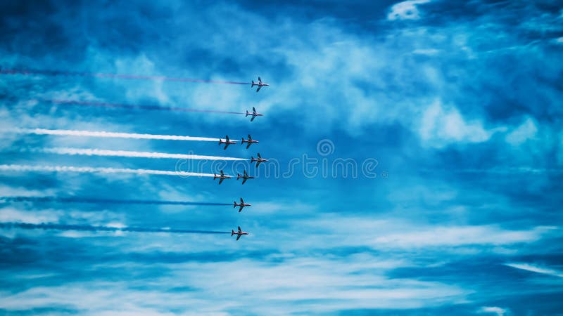 Airplanes in sky, Torbay airshow in Paignton, Devon, June, 2019 stock image Airplanes in sky, Torbay airshow in Paignton, Devon, June, 2019 stock image