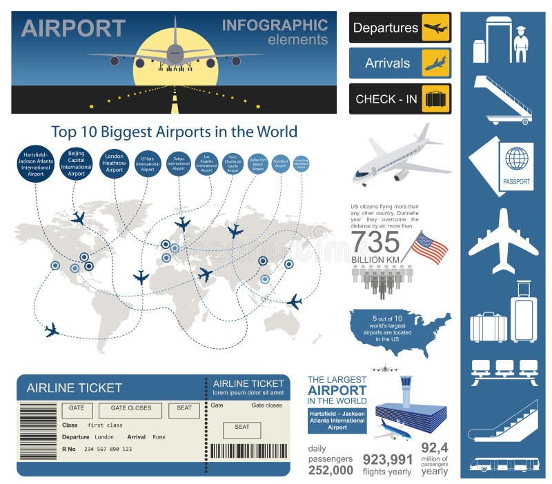 Airport, Air Travel Infographic with Design Elements. Infographic