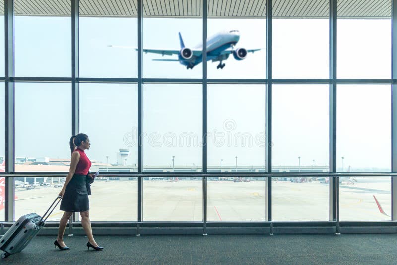 Airport Background. Business Woman Planning Work and Meeting Trip Checking  Board Pass Stock Photo - Image of executive, journey: 197141112