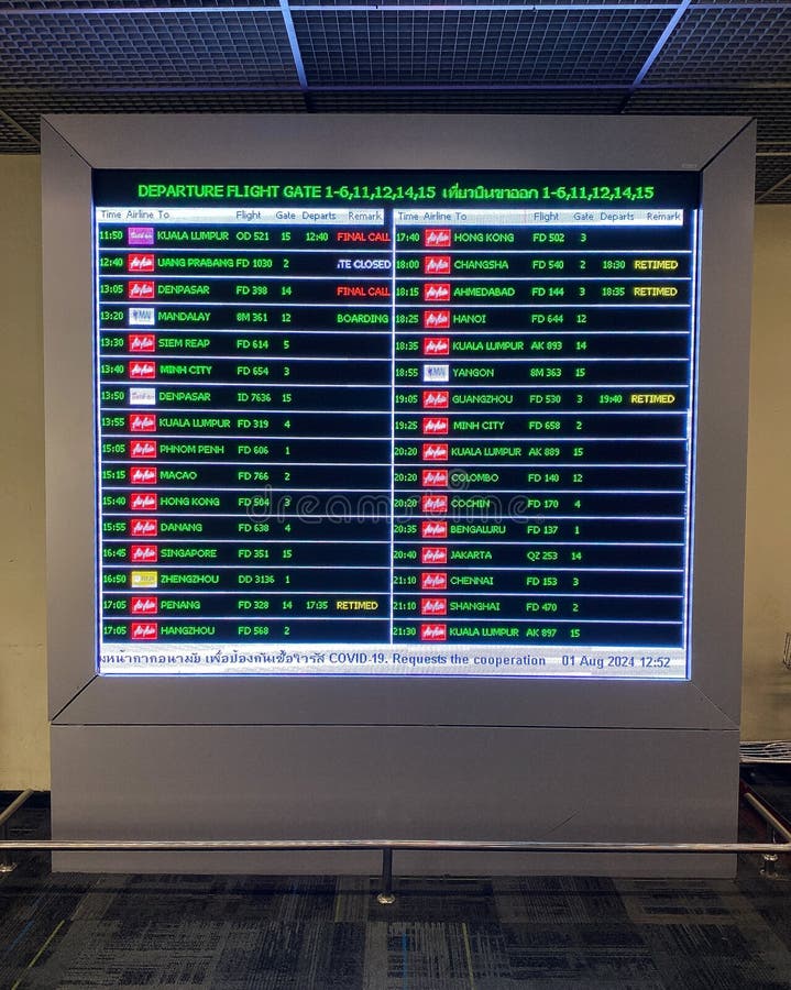 Airport Departures Screen Schedule Bangkok Editorial Image - Image Of