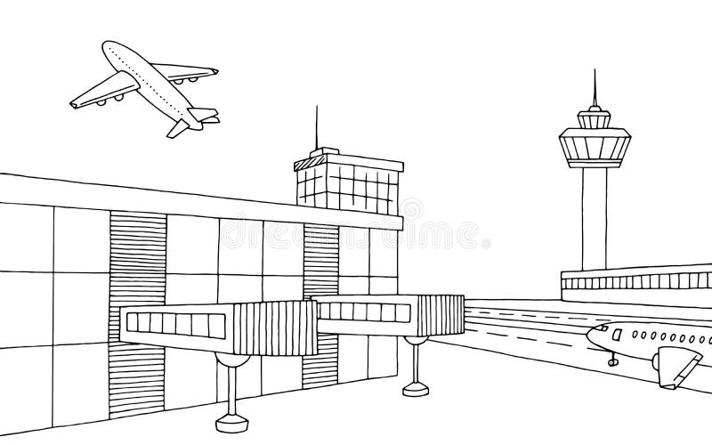 Airport Graphic Black White Sketch Illustration Stock Vector - Illustration  of vector, scene: 96756809