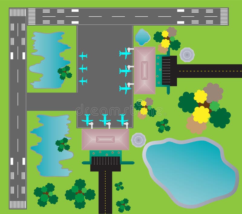 airport layout top view twin runway parking taxiway and buildin airport layout