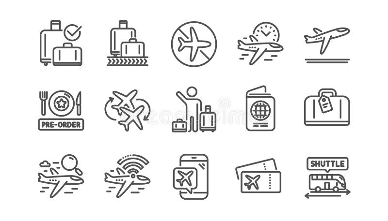 Airport Line Icons Set. Boarding Pass, Baggage Claim, Departure. Vector ...