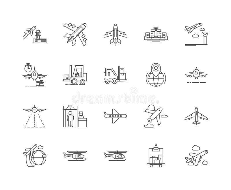 Airport line icons, signs, vector set, outline illustration concept vector illustration Airport line icons, signs, vector set, outline illustration concept vector illustration
