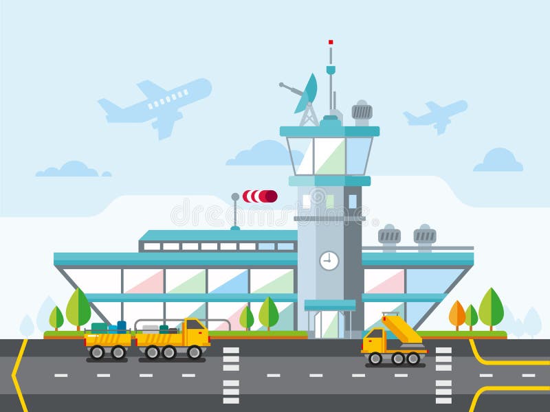 Viajar estilo de vida de planificación verano día festivo turismo El camino Un avion aeropuerto la ciudad un piso diseno icono ilustraciones.