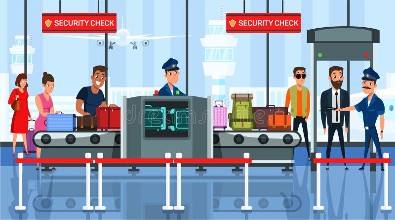 Airport Security Check Flat Vector Illustration Stock Vector - Illustration  of police, flat: 173794698