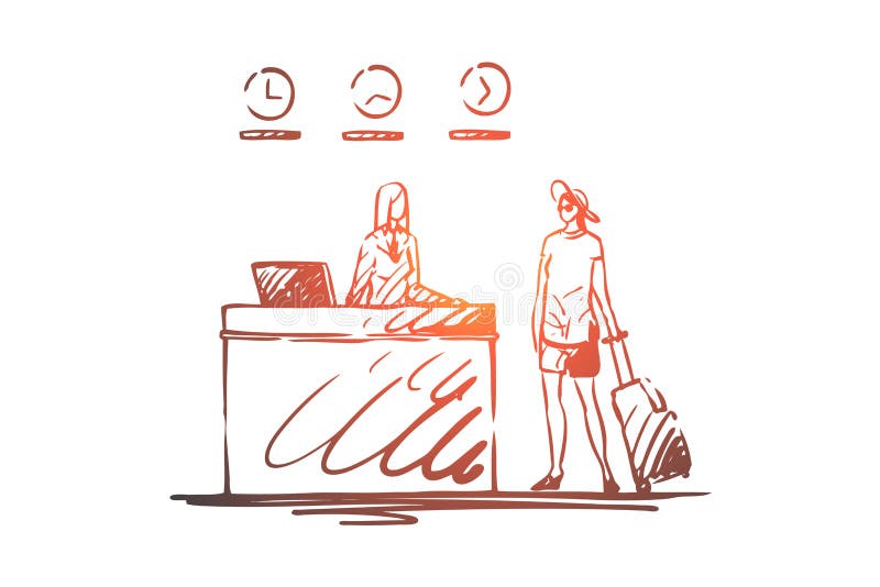 Airport, travel, passenger, luggage, registration concept. Hand drawn isolated vector. stock illustration Airport, travel, passenger, luggage, registration concept. Hand drawn isolated vector. stock illustration