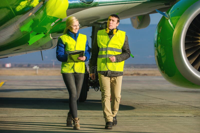 Airport Workers Handling Airplane Stock Photo Image of business