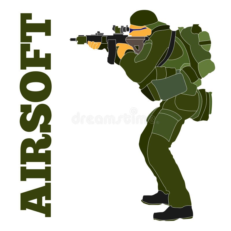 Airsoft gracz w taktycznego wyposażenia pociągany ręcznie ilustraci royalty ilustracja Airsoft gracz w taktycznego wyposażenia pociągany ręcznie ilustraci royalty ilustracja