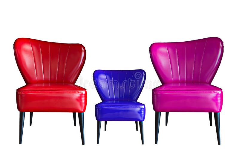 Aislado de la silla de cuero rosada o violeta azul roja en el fondo blanco imágenes de archivo libres de regalías Aislado de la silla de cuero rosada o violeta azul roja en el fondo blanco imágenes de archivo libres de regalías