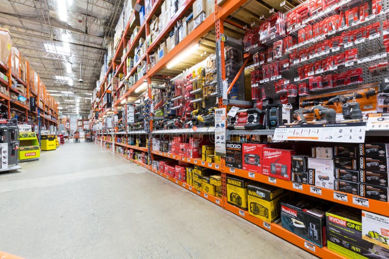 Aisle in a Home Depot hardware store