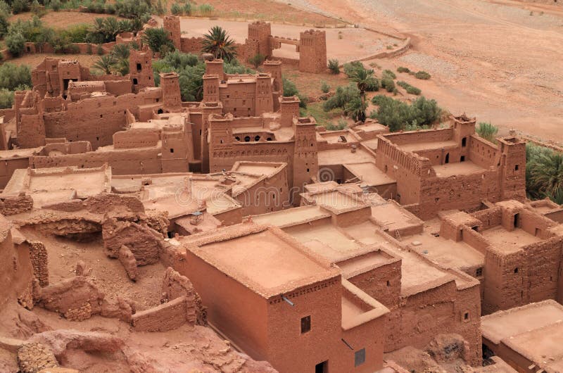 Morocco, Ouarzazate district, Roof tops of Ait Ben Haddou Kasbah - towers and keeps with Berber geometrical symbols. UNESCO World Heritage site. Morocco, Ouarzazate district, Roof tops of Ait Ben Haddou Kasbah - towers and keeps with Berber geometrical symbols. UNESCO World Heritage site.