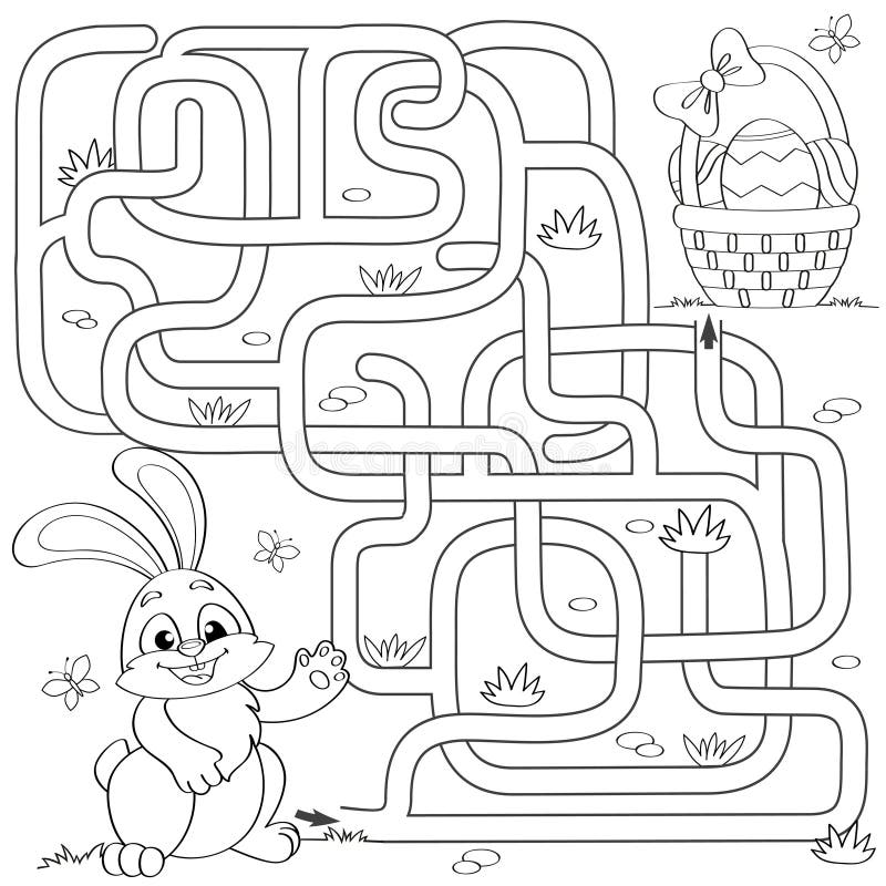 Aiuti poco percorso del ritrovamento del coniglietto al canestro di Pasqua con le uova labirinto Gioco del labirinto per i bambin