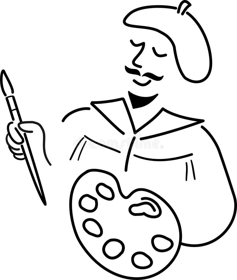 Cartoon illustration of an artist with brush and palette. Cartoon illustration of an artist with brush and palette