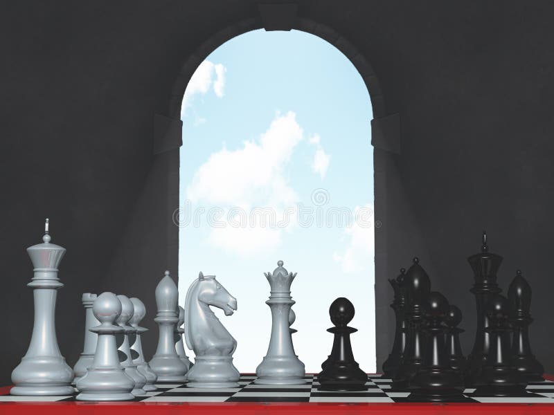 Ajedrez una ventana medieval stock de ilustración Ajedrez una ventana medieval stock de ilustración