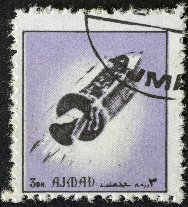 AJMAN/MANAMA - CERCA DE 1972: O selo postal imprimiu por Ajman sobre a história do espaço, imagem de stock AJMAN/MANAMA - CERCA DE 1972: O selo postal imprimiu por Ajman sobre a história do espaço, imagem de stock