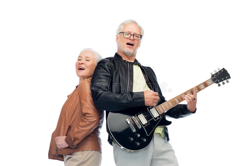 Ajouter supérieurs heureux au chant de guitare électrique images libres de droits Ajouter supérieurs heureux au chant de guitare électrique images libres de droits