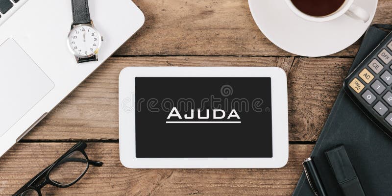 Ajuda, testo portoghese per aiuto sullo schermo del computer della compressa a fotografie stock libere da diritti Ajuda, testo portoghese per aiuto sullo schermo del computer della compressa a fotografie stock libere da diritti