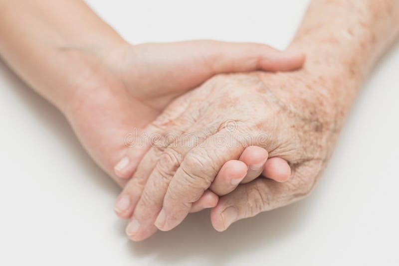 Ajude o conceito, as mãos amiga para a assistência ao domicílio idosa