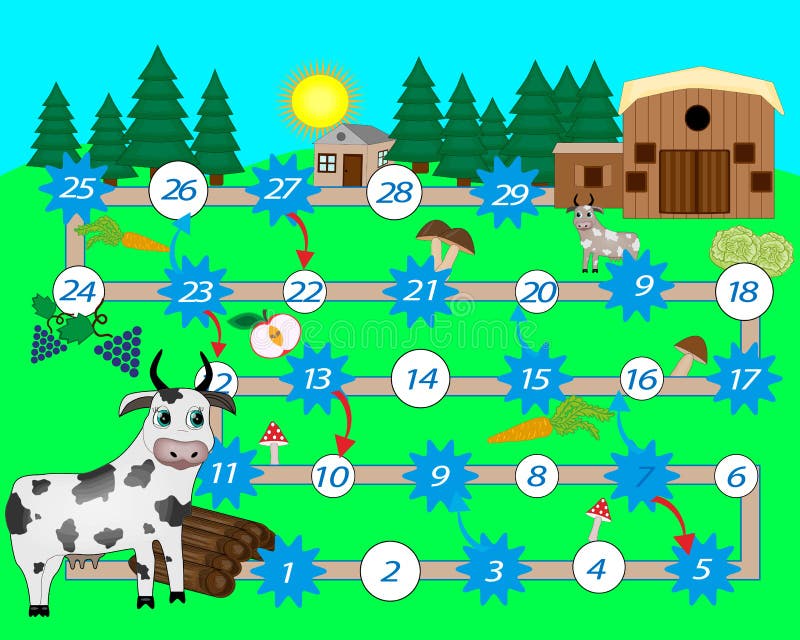 Help the pig to cow to her house. Board game for children. Help the pig to cow to her house. Board game for children