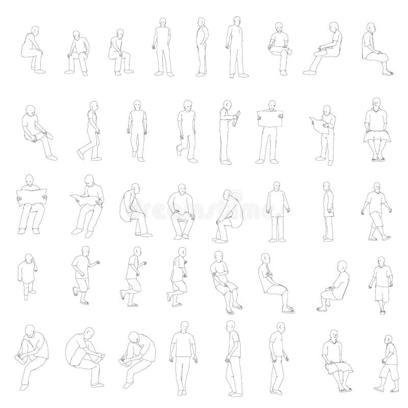 Ajustado com esboços dos povos em posições diferentes Os esboços dos povos sentam-se, estão-se, vão-se Ilustração do vetor ilustração do vetor Ajustado com esboços dos povos em posições diferentes Os esboços dos povos sentam-se, estão-se, vão-se Ilustração do vetor ilustração do vetor
