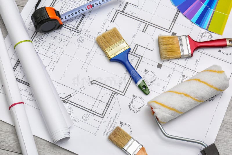Ajuste com ferramentas e artigos do decorador fotos de stock Ajuste com ferramentas e artigos do decorador fotos de stock