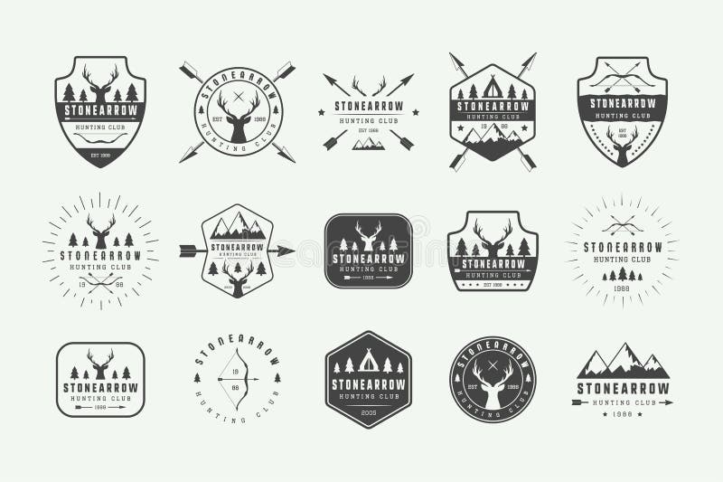 Ajuste das etiquetas da caça do vintage, logotipos, crachás, emblemas, marcas ilustração royalty free Ajuste das etiquetas da caça do vintage, logotipos, crachás, emblemas, marcas ilustração royalty free
