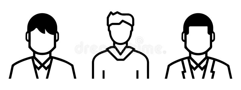 Ajuste de incluir masculino esboçado dos avatars: formas formais e informais Linha arte ilustração stock Ajuste de incluir masculino esboçado dos avatars: formas formais e informais Linha arte ilustração stock