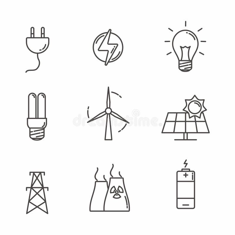 Ajuste de linha relacionada projeto do ícone da eletricidade ilustração stock Ajuste de linha relacionada projeto do ícone da eletricidade ilustração stock