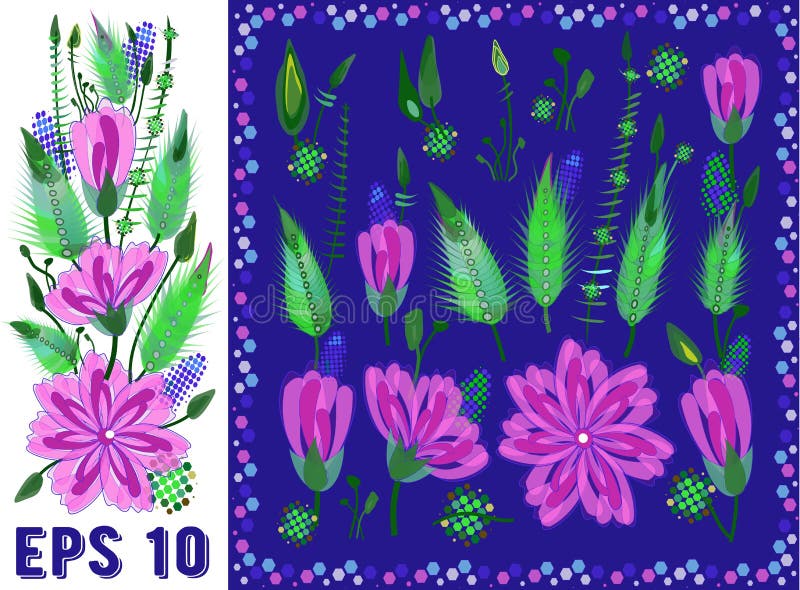 Ajuste dos elementos florais com Daisy Type Flowers, as folhas e os botões cor-de-rosa Flora botânica tirada vetor para a decoraç ilustração stock Ajuste dos elementos florais com Daisy Type Flowers, as folhas e os botões cor-de-rosa Flora botânica tirada vetor para a decoraç ilustração stock