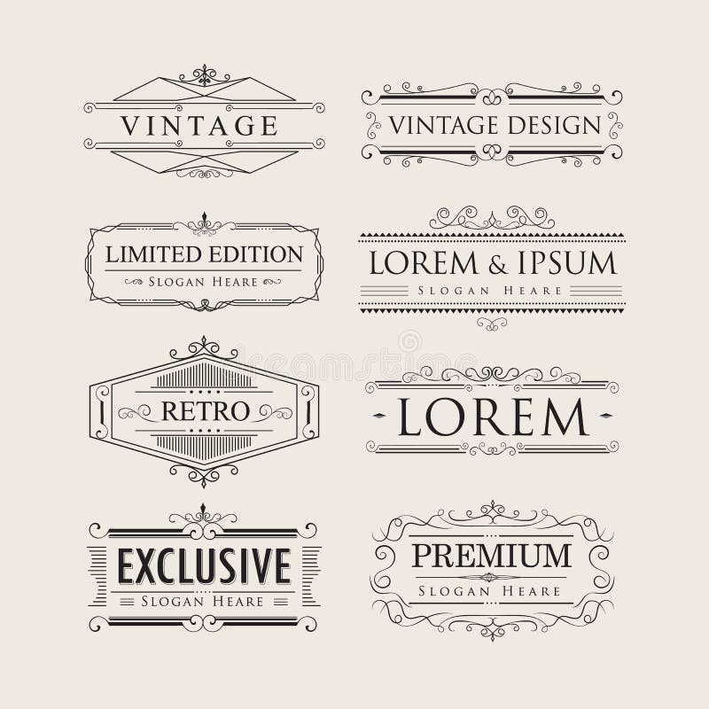 Ajuste dos flourishes luxuosos da caligrafia do vintage crachás elegantes dos logotipos