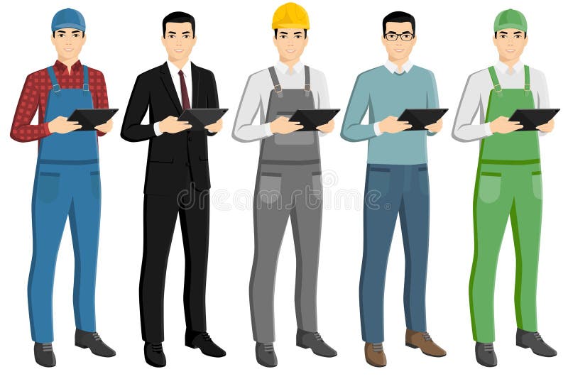 Ajuste dos homens asiáticos com uma tabuleta digital ilustração stock Ajuste dos homens asiáticos com uma tabuleta digital ilustração stock
